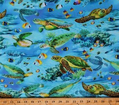Cotton Sea Turtles Fish Animals Coral Reef Blue Fabric Print by the Yard D413.02 - £10.95 GBP
