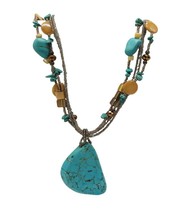 Turquoise Brown Multi-Strand Beaded Necklace With Stone Pendant By Laura... - $29.69