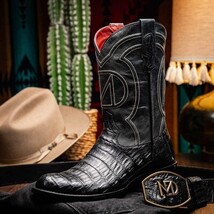 Marco Di Milano Genuine Caiman Belly Skin Cowboy Boot Phoenix Black image 10