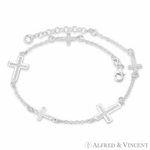 Latin Cross &amp; 1.7mm Cable Chain Italy 925 Sterling Silver Christian Charm Anklet - £25.00 GBP