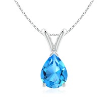 ANGARA 8x6mm Natural Swiss Blue Topaz Solitaire Pendant Necklace in Silver - £140.58 GBP+