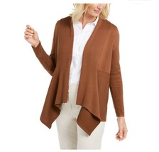 JM Collection Petite PM Brown Mixed Ribbed Flyaway Open Front Cardigan NWT - £15.02 GBP