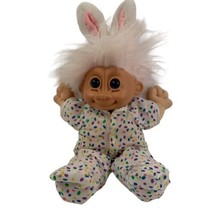 VTG Russ Easter Bunny Troll Doll Plastic Face Stuffed Toy Polka Dot Outfit 16&quot; - £15.48 GBP