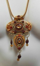 Vintage Brass Rhinestone/Bead Dangle Snake Chain Necklace/Brooch - £43.02 GBP