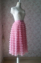 Pink Tiered Midi Tulle Skirt Womens Custom Plus Size Fluffy Tulle Skirt image 5