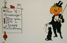 Halloween Fantasy Postcard Tuxedo Goblin Man Black Cat Bergman 7035 Unused - £23.76 GBP