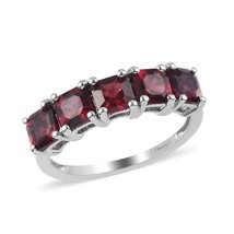 Natural Red Garnet Half Eternity Promise Ring 14K White Gold Plated Vintage Ring - £62.84 GBP