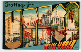 Greetings From Utica New York Large Letter Linen Postcard Vintage Metrop... - $12.83