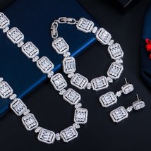 3pcs Luxury Baguette CZ Bridal Wedding Necklace Earring Bracelet Dubai Gold Colo - £56.22 GBP