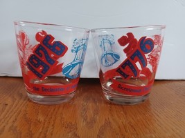 Vintage 1776-1976 Bicentennial Blue Red Clear Drinking Glasses Set Eagle 3&quot; X 3&quot; - £14.63 GBP