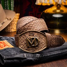 Arkansas Genuine Snake Skin Western Belt Brown image 5