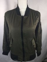 Women Olive Green Zip Up Jacket Sleeves Small Warm Multiple Zippers - $23.91