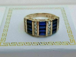 2Ct Baguette Imitación Zafiro Azul&amp;Diamante Hombres Banda Anillo 14K Oro Bañado - £152.28 GBP