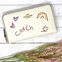 Coach Medium Id Zip Wallet With Diary Embroidery Chalk White Multi C8309... - $225.72