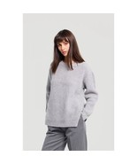 Bomshe Wool Sweater Lightweight Oversize Crew Neck Rib Knit Sweater Gray... - $28.04