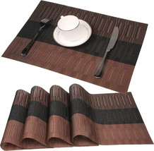 Bamboo Pvc Weave Placemats Non-Slip Kitchen Table Mats Set Of 4 ,30X45 Cm(Brown) - £22.37 GBP