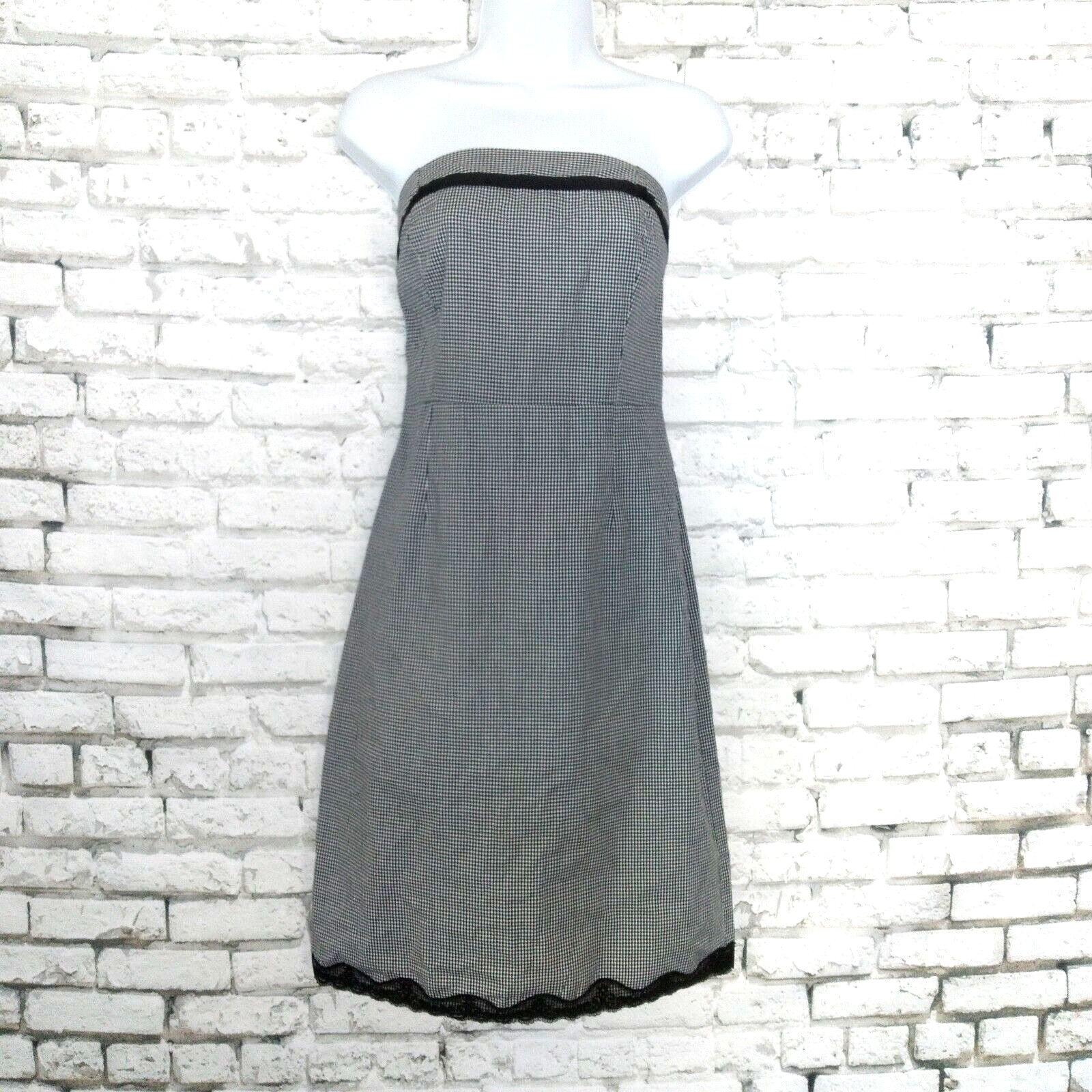 Teeze Me USA Dress Juniors&#39; Medium Black White Plaid Lace Strapless Pencil - £18.79 GBP