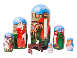 Manger Scene Nesting Doll - 6&quot; w/ 7 Pieces - £127.89 GBP