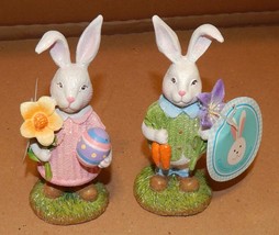 Easter Bunny Figurines Resin Table Decor 6&quot; Mom &amp; Dad Rabbits 108F - £18.50 GBP