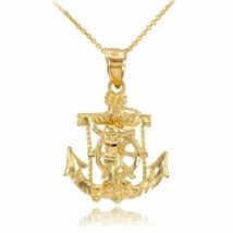 14K Solid Yellow Gold Mariner Crucifix Anchor Cross Pendant Necklace  - £373.87 GBP+