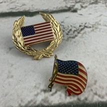 Lapel Pin Lot of 2 American Flag Crest Waving Patriotic - $7.91