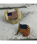 Lapel Pin Lot of 2 American Flag Crest Waving Patriotic - $7.91