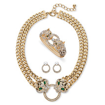 PalmBeach Jewelry Goldtone Pave Crystal Leopard Jewerly Set - £49.70 GBP