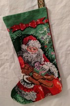 Festive Needlepoint Santa and Teddy Bear Candamar 30639 Completed Stocking Kit - $46.48