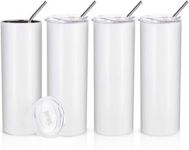 White 20 Oz. Straight Stainless Steel Tumbler With Metal Straw For Mug Tumbler - £35.38 GBP