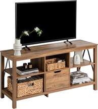 Storageworks 55 Inch Tv Table Stand, Modern Farmhouse Tv, Rustic Oak Color - £142.81 GBP