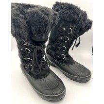 Khombu Nordic Leather Faux Fur Black Lace Up Boots Women&#39;s Size 8M Winte... - $10.77
