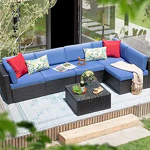 Patio Furniture Sets 6 Piece Outdoor Wicker Rattan Sectional Sofa With Cushions, - £879.46 GBP