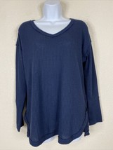 Vintage America Womens Size S Navy Blue V-neck Waffle Knit Shirt Long Sl... - £8.72 GBP