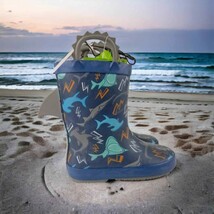 Members Mark Children’s Lined pull on Rain Boot Blue Shark Design size 9/10 - £21.21 GBP