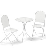 3 Piece Metal Bistro Patio Round Table and 2 Folding Chairs Set-White - ... - $274.77 CAD