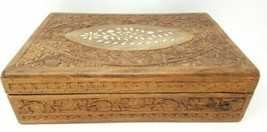 Dresser Box Wood Flower Wheat Nature Velour Lined Handmade Hand Carved Vintage - $18.95