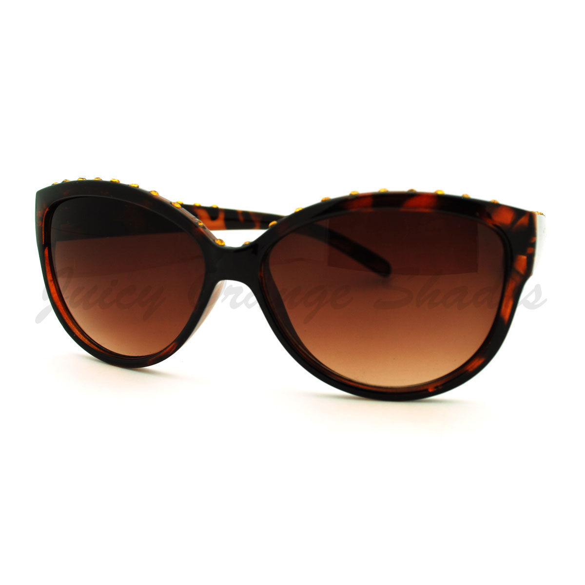 Rhinestone Top Round Cateye Sunglasses Womens Bling Designer Fashion - $7.80