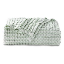 Cotton Waffle Weave Blanket Throw- Soft Sage Green Throw Blanket For All Seasons - £34.79 GBP