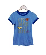DC Superhero Girls Blue White Stripe Sparkle Ringer Tee Shirt Supergirl1... - £11.73 GBP
