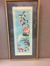Vintage Painted Cut Paper Artwork - Hummingbirds &amp; Lotus-Gilt Frame - £15.30 GBP