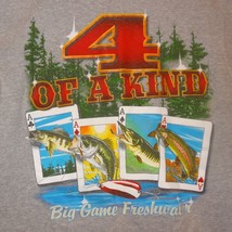 Fishing 4 Kind Big Game Freshwater Gray T-Shirt Size Large Playing Cards - £13.99 GBP