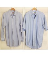 Lot Big Men Short Denim Enro Dress Shirt Long Sleeve Blue Plaid Checked ... - £38.36 GBP