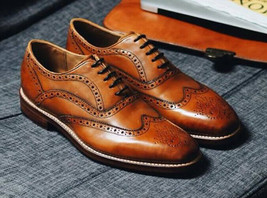 Men&#39;s Handmade Tailor Made Formal Dress Shoes Tan Brown Leather Dress Shoes - $159.99+