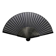 BLACK SILK FAN 8.25&quot; Translucent Silk Blend Fabric and Bamboo Folding Ha... - $11.18 CAD