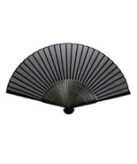 BLACK SILK FAN 8.25&quot; Translucent Silk Blend Fabric and Bamboo Folding Ha... - $11.16 CAD