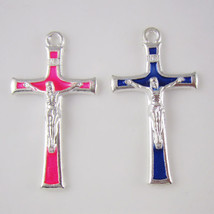 100pcs of Assorted Colors Silver Plated Medugorje Crucifix Cross Pendant - £27.63 GBP