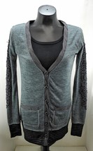 Miss Me Grey/Black Knit Cardigan Sweater-Long Sleeves w/Rhinestones - Women&#39;s S - £11.35 GBP