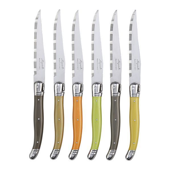  Laguiole Natura 6 Steak Knifes 3-Green & 3-Grey  Combo set