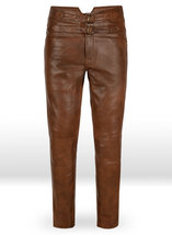 Men&#39;s cowhide Leather  laced  Pants Designer Slim Fit Brown/Black Skinny Trouser - £143.52 GBP