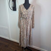 LOFT Metallic Foil Paisley Maxi Dress M Boho Long Sleeve V-Neck Fall Wed... - €26,42 EUR